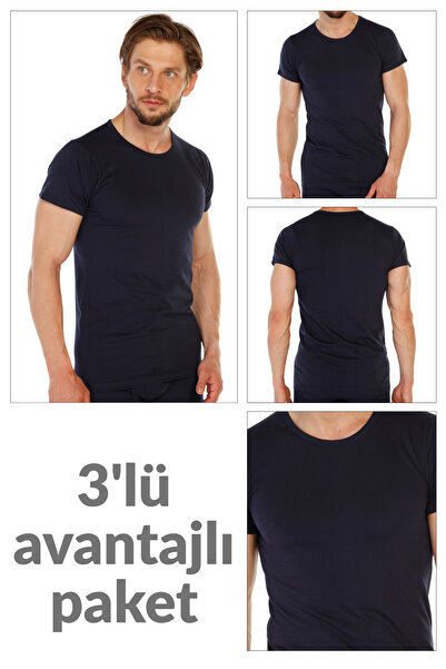 TOLIN Μπλε μπλουζάκι μονό ζέρσεϊ Ανδρικό λαιμόκοψη 314 - Πακέτο 3 100% βαμβάκι