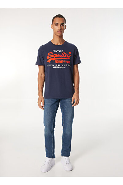SUPERDRY Bisiklet Yaka Lacivert Erkek T-Shirt M1012001AZRN_DUO VINTAGE LOGO T SHI