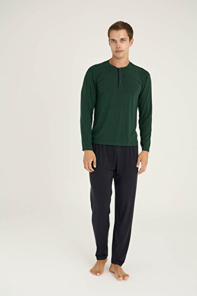 KLY Men's Midi Collar Pajama Set Comfortable Sleepwear 9220