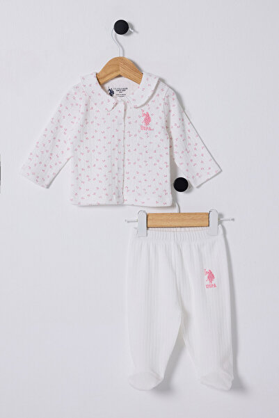 U.S. Polo Assn. طقم U.S. Polo Assn للرضيعات، باللون الوردي