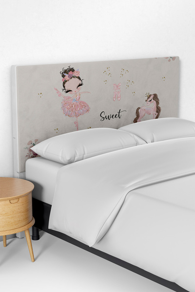 Talia Home Bej Balerin Kız ve Unicorn Desenli Çocuk Yatak Baza Başlık Kılıfı ...