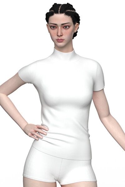 TOLIN Women's 2-Pack Short Sleeve Cotton Stretch Fabric White Turtleneck Bodysuit Undershirt 3257