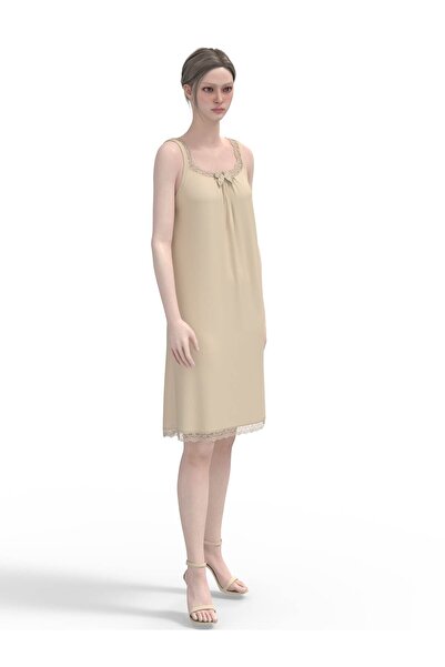 TOLIN Kadın Geniş Kalın Askılı Viskon Kombinezon Ten Gecelik 1584