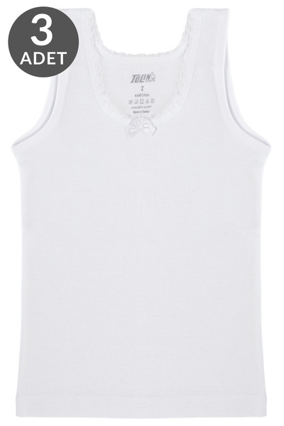 TOLIN 3-Piece Girls' White Undershirt 100% Cotton Wide Thick Strap 1411