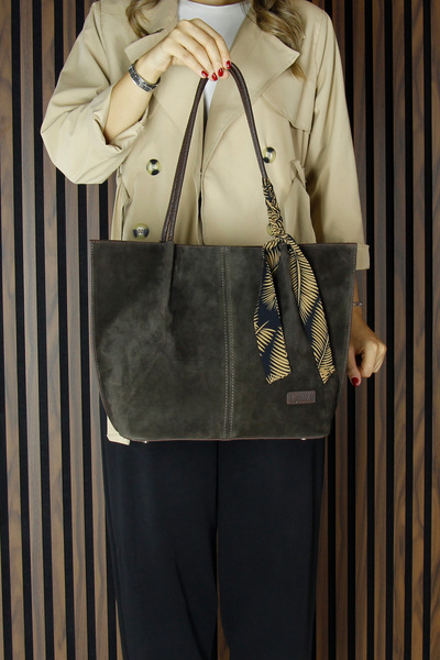 Erkan Saçmacı Coffee Genuine Cowhide Suede Magnetic Flap Large Size Casual Shoulder Bag and Handbag with Strap