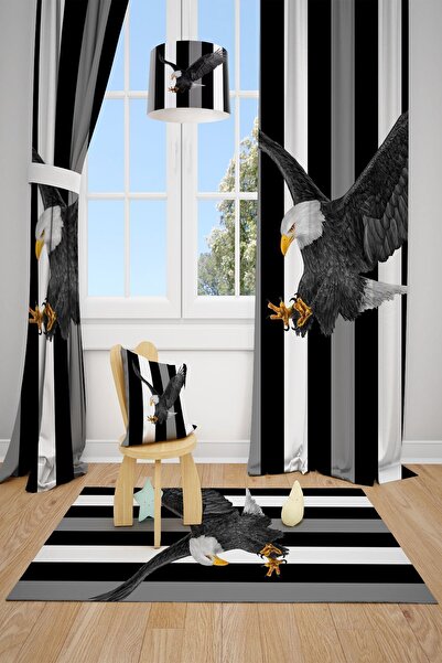 Talia Home Siyah Beyaz Kartal Çocuk Ve Bebek Odası Fon Perdesi 2 Kanat Tla-162