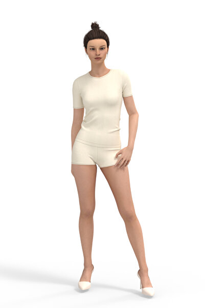 TOLIN Women's Short Sleeve Round Neck 100% Cotton Undershirt 324 - Cream