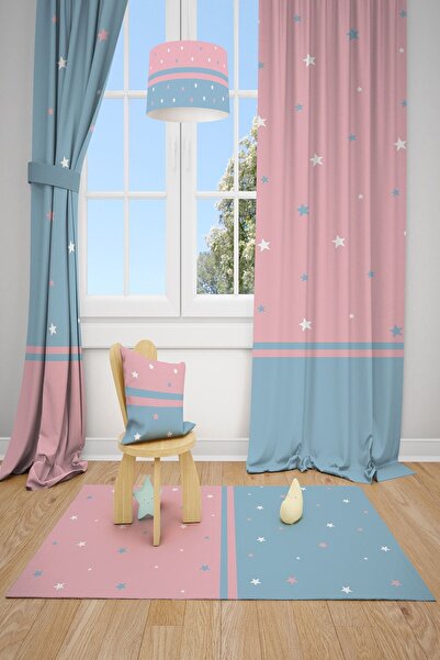 Talia Home Star Patterned Children's Room Background Curtain 2 Wings Tla-196