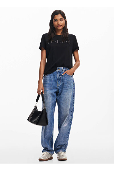 Desigual Yuvarlak Yaka Baskılı Siyah Kadın T-Shirt 24WWTK24
