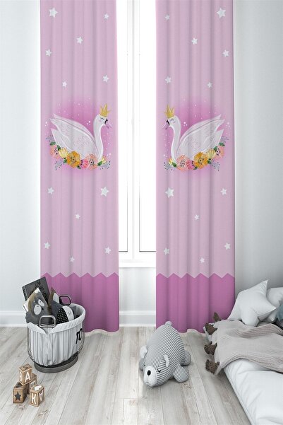 Talia Home Children's Room Baby Room Swan Pattern Background Curtain 2 Wings ...