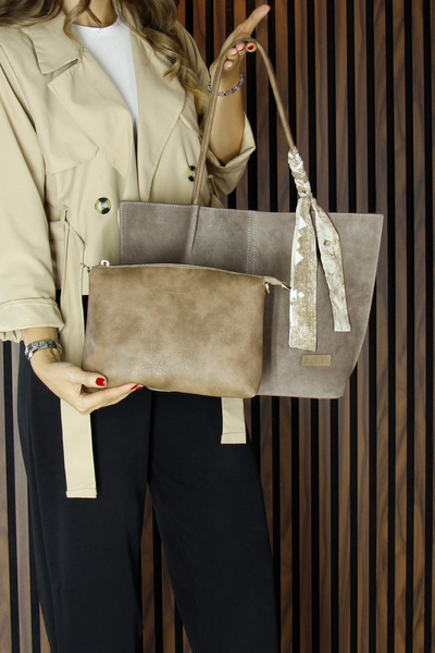 Erkan Saçmacı Τσάντα ώμου και τσάντα χειρός με λουράκι, μεγάλου μεγέθους, με μαγνητικό κλείσιμο από γνήσιο δέρμα μοσχαριού βιζόν