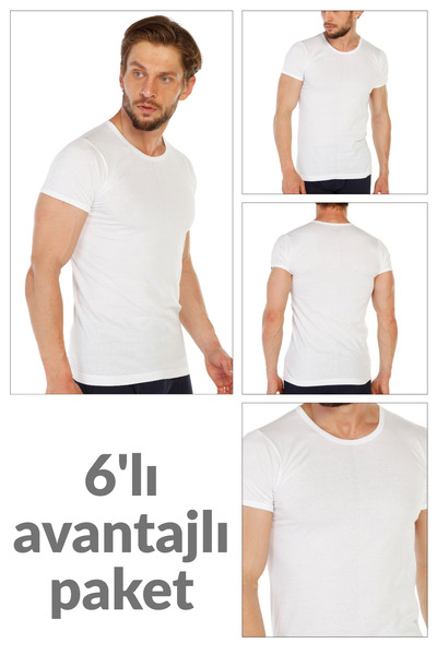 TOLIN Pack of 6 100% Cotton White O Neck Men's Single Jersey Undershirt 314