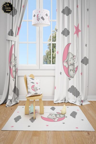 Talia Home ستارة خلفية لغرفة الأطفال والرضع بتصميم فيل وردي TLA-301