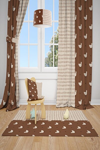 Talia Home Bohem Desen Sevimli Ördek Çocuk Ve Bebek Odası Fon Perdesi 2 Kanat...