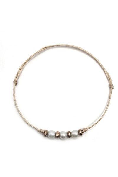 Lexy's Boutique Handmade Adjustable Bracelet, Cultured Pearls and Hematite, Beige/White