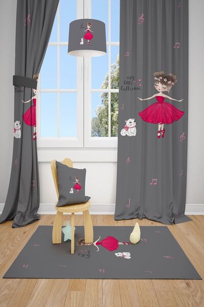 Talia Home Balerin Kız Desenli Çocuk Odası Fon Perdesi 2 Kanat Tla-190