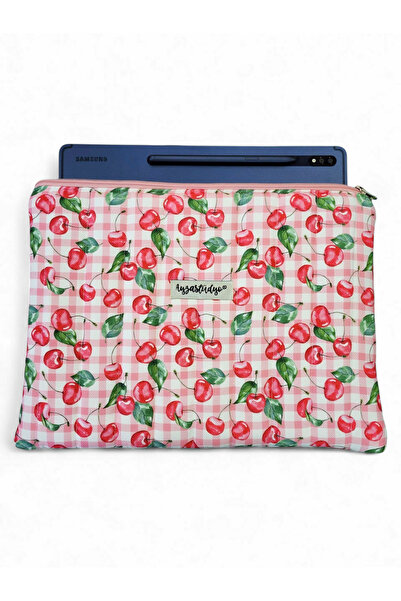 Ayza Stüdyo Cherry Gingham Patterned iPad Tablet Bag, 10-12 Inch Compatible