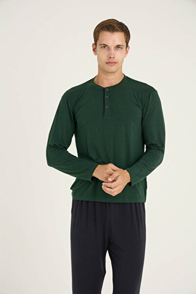 KLY Men's Midi Collar Pajama Set Comfortable Sleepwear 9220