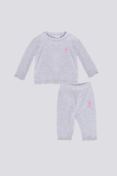 U.S. Polo Assn. طقم أطفال رمادي مكون من قطعتين للفتيات الصغيرات