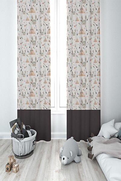 Talia Home Krem Desenli  Fon Perde