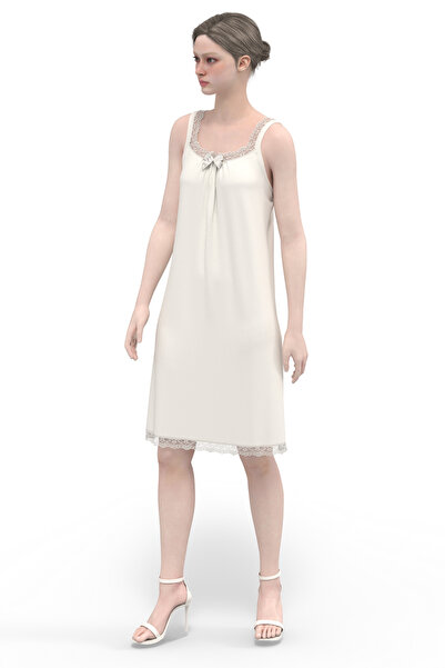 TOLIN Kadın Geniş Kalın Askılı Viskon Kombinezon Krem Gecelik 1584