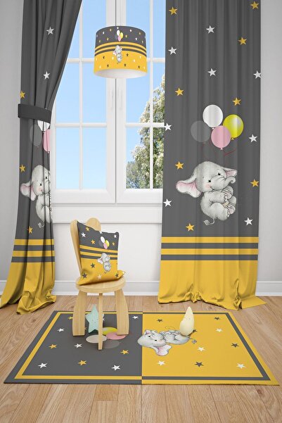 Talia Home ستارة خلفية لغرفة الأطفال بتصميم فيل مع بالونات 2 أجنحة Tla-188