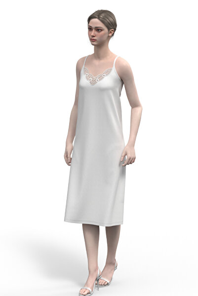 TOLIN White 100% Cotton Laced Women's Petticoat and Rope Strap Nightgown - 1228