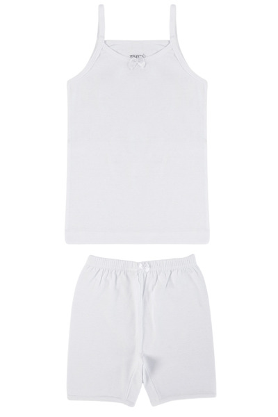 TOLIN White Tank Top Shorts Set for Girls - 100% Cotton, Set of 3 8425