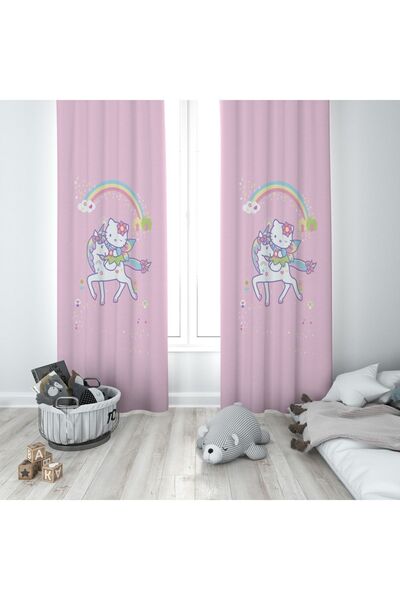 Talia Home Kedi Ve Unicorn Desenli Çocuk Ve Bebek Odası Fon Perdesi 2 Kanat T...