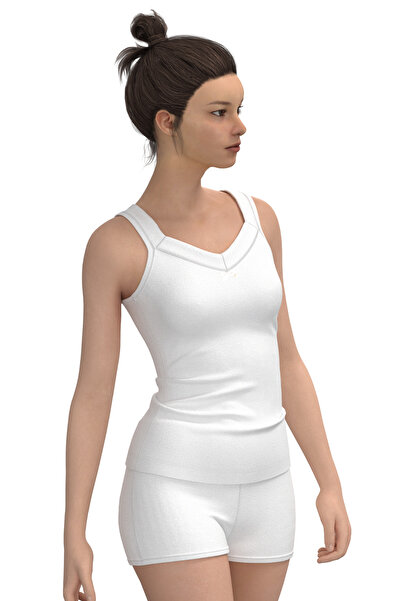 TOLIN Kadın %100 Pamuk Geniş Kalın Askılı Beyaz Atlet 1214