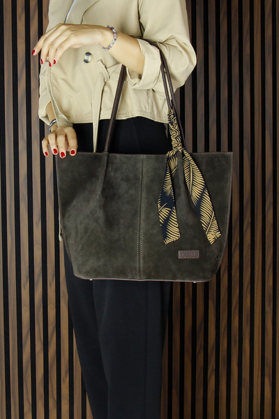 Erkan Saçmacı Coffee Genuine Cowhide Suede Magnetic Flap Large Size Casual Shoulder Bag and Handbag with Strap