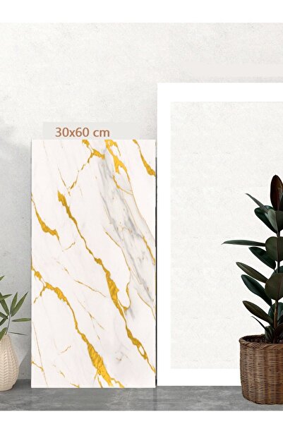 Bien Home 30x60 Cm Gold Mermer Desenli Kendinden Yapışkanlı Seramik Köpük Banyo Wc Kaplama Pvc Duvar Paneli