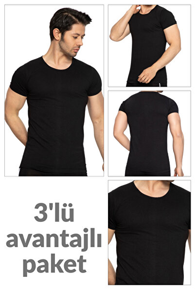 TOLIN 3 Pack 100% Cotton Black O Neck Men's Single Jersey Undershirt 314