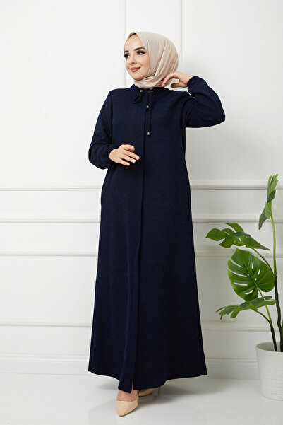 Nevayla Moda Şönil Kumaş Kışlık Comfort Ferace Fermuarlı