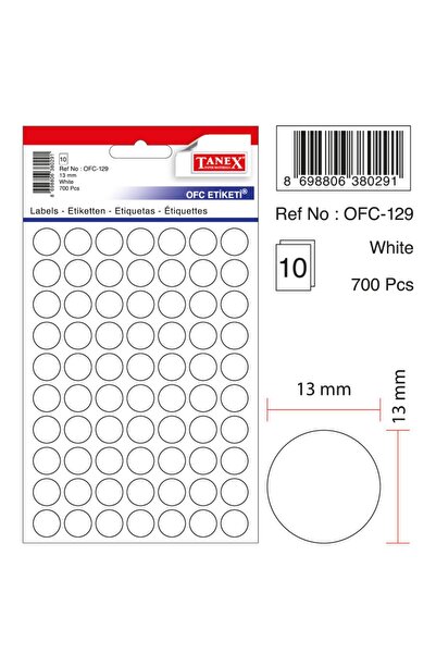 Tanex Ofc-129 13 Mm Beyaz Ofis Etiketi Yuvarlak