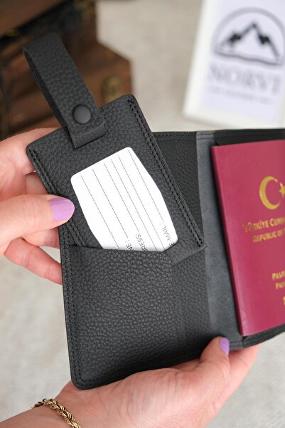 Norvi Leather Genuine Leather Passport Cover and Luggage Tag Black 1118