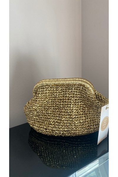 PeriStore Matte Gold Hand Knitted Portfolio Bag 22X18Cm