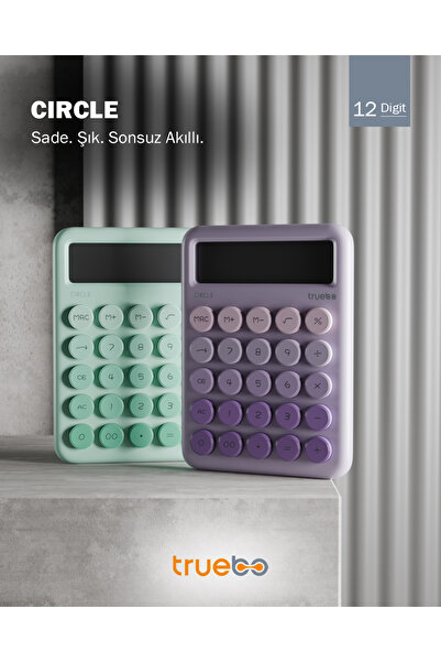 truebo Circle Mor Renkli 12 Haneli Yuvarlak Tuşlu 4 Fonksiyonlu Hesap Makinesi