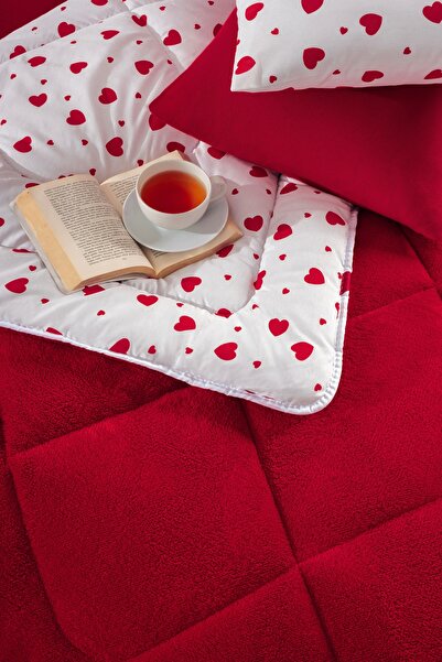 DAMIEN Diamond Çift Kişilik Tropical Uyku Seti -Kırmızı Kalp Desen 6 Parça Uyku Seti V2