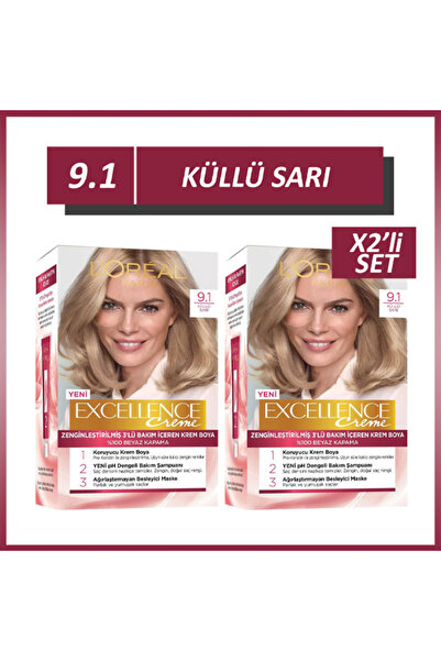 L'Oreal Paris Loreal Paris Excellence Creme 9.1 Küllü Sarı Saç Boyası x 2 Adet