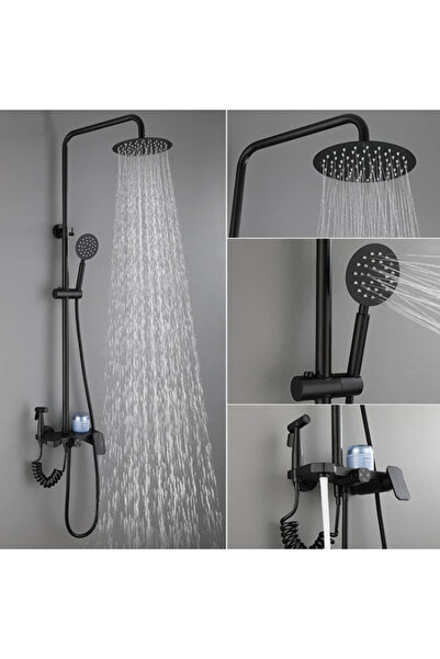 Sanlux Set Baterie Perete pentru Baie și Duș Negru Mat, Design Modern cu Duș Rainfall, VST96