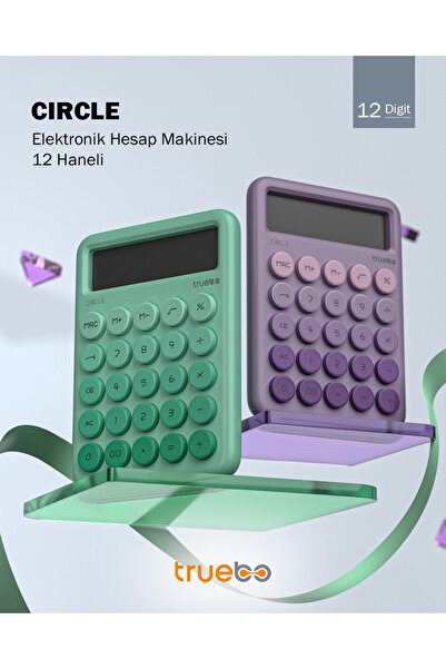 truebo Circle Mor Renkli 12 Haneli Yuvarlak Tuşlu 4 Fonksiyonlu Hesap Makinesi