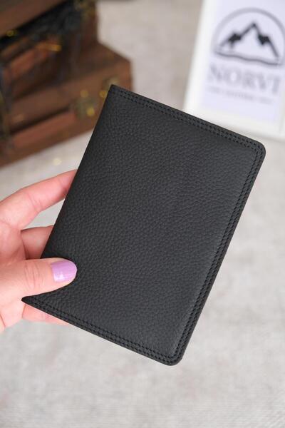 Norvi Leather Genuine Leather Passport Cover and Luggage Tag Black 1118