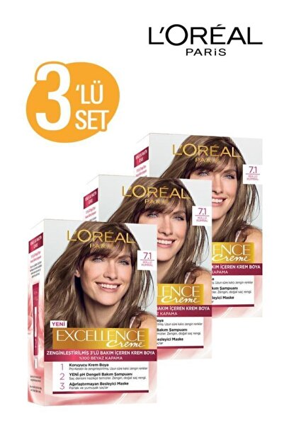 L'Oreal Paris Excellence Creme Saç Boyası - 7.1 Küllü Kumral 3'lü Set