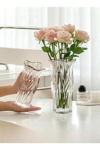 fun zone Clear Glass Vase, Modern Decorative Vase, Large Irregular Shape Vintage Flower Vase