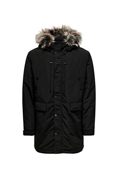 Only & Sons Siyah Erkek Mont ONSDREW FUR PARKA OTW