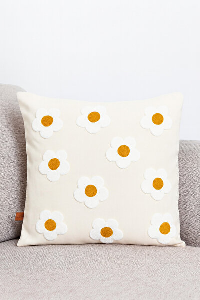 harev home collection تصميم خاص مطرز بنمط ديزي - غطاء وسادة مزخرف مقاس 43 × 4...