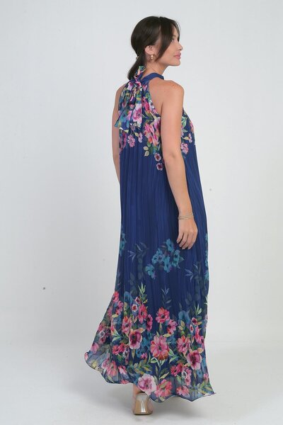 By Saygı Жіноча довга сукня з підкладкою та плісированою спідницею з квітковим принтом