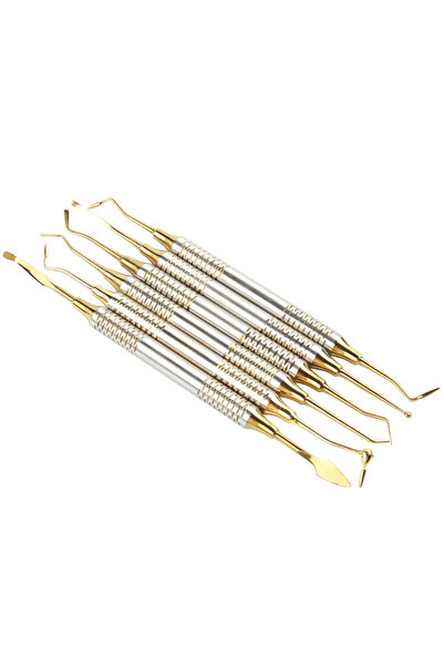 Choice ملعقة حشو راتنج الأسنان المركبة الذهبية المكونة من 6 قطع برأس مطلي بال...