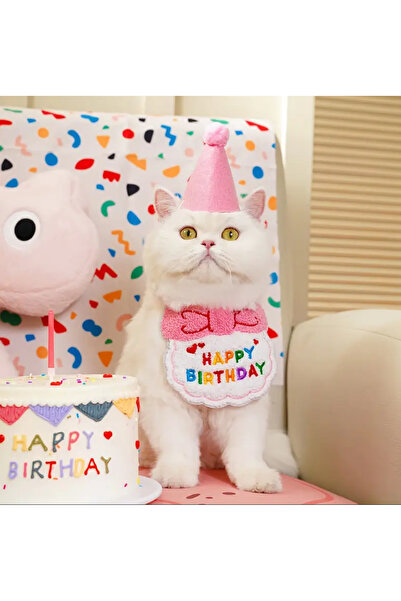 Payidar Hediyelik KEDİ/KÖPEK DOĞUM GÜNÜ PARTİ KIYAFETİ/AKSESUARI (Şapka ve Önlük) Evcil Hayvan Doğum Günü Sürprizi